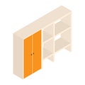 3d vector cupboard with shelves and design illustration. isolated wooden cabinet with shelves on a white background