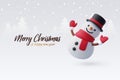 3d Vector Cute Snowman, Merry Christmas Snowman or New Year greeting concept
