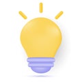 3d vector design yellow light bulb icon. Idea, solution, business concept Royalty Free Stock Photo