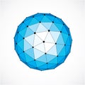 3d vector digital wireframe spherical object made using triangular facets. Geometric polygonal structure created with lines mesh. Royalty Free Stock Photo