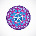 3d vector digital wireframe spherical object made using triangular facets. Geometric polygonal structure created with lines mesh. Royalty Free Stock Photo