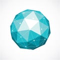 3d vector digital wireframe spherical object made using triangular facets. Geometric polygonal structure created with lines mesh. Royalty Free Stock Photo