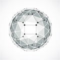 3d vector digital wireframe spherical object made using triangular facets. Geometric polygonal structure created with lines mesh. Royalty Free Stock Photo