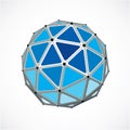 3d vector digital wireframe spherical object made using triangular facets. Geometric polygonal structure created with lines mesh. Royalty Free Stock Photo