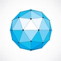 3d vector digital wireframe spherical object made using triangular facets. Geometric polygonal structure created with lines mesh. Royalty Free Stock Photo