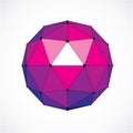 3d vector digital wireframe spherical object made using triangular facets. Geometric polygonal structure created with lines mesh. Royalty Free Stock Photo