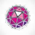 3d vector digital wireframe spherical object made using triangular facets. Geometric polygonal structure created with lines mesh. Royalty Free Stock Photo