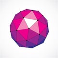 3d vector digital wireframe spherical object made using triangular facets. Geometric polygonal structure created with lines mesh. Royalty Free Stock Photo