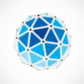 3d vector digital wireframe spherical object made using triangular facets. Geometric polygonal structure created with lines mesh. Royalty Free Stock Photo