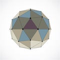 3d vector digital wireframe spherical object made using triangular facets. Geometric polygonal structure created with lines mesh. Royalty Free Stock Photo