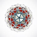 3d vector digital wireframe spherical object made using triangular facets. Geometric polygonal structure created with lines mesh. Royalty Free Stock Photo