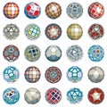 3d vector digital wireframe spherical objects made using different geometric facets. Polygonal orbs created with lines mesh. Low Royalty Free Stock Photo