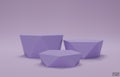 3D vector geometric step podium. 3 purple hexagon cube, Purple square podium in purple background. Concept scene stage showcase,
