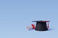 3d Vector Graduate cap with diploma on blue, student and education concept