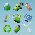 3d Vector Green Energy icon set, Green Energy, Clean Energy, Environmental Alternative Energy Concept Royalty Free Stock Photo