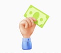 3d vector hand with money bill or dollar note Royalty Free Stock Photo