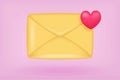 3d vector icon closed envelope letter, mail letter with pink heart. Realistic Elements for romantic design. Isolated