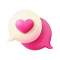 3d vector icon message bubble with pink heart.