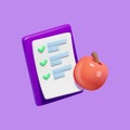 3d vector icon of shopping checklist, healthy food, nutrition, diet.