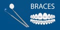 3d vector illustration, realistic teeth with braces. Alignment of the bite of teeth, dentition with braces, dental