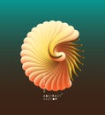 3D vector illustration with seashell nautilus. Object with smooth shape. Can be used for advertising, marketing, presentation,