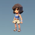 Small Female Voxel Art: Dynamic Anime With Stylized Realism