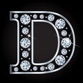 D vector letter made with diamonds isolated on black background