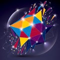 3d vector low poly spherical object with sparkles, white connect