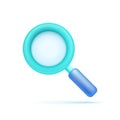 3d vector magnifying glass icon. Search loupe in cartoon style on color background. Zoom tool. Magnifier. Design object for you pr Royalty Free Stock Photo