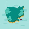 3d vector map of Cambodia with name and flag of country