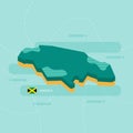 3d vector map of Jamaica with name and flag of country