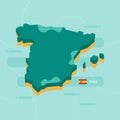 3d vector map of Spain with name and flag of country Royalty Free Stock Photo