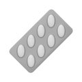 3D vector medical drugs, tabs in package, silver blister pills. Oval medicament painkillers, tablets, antibiotics