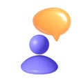 3d vector mesh user with speech bubble icon, thinking or talking. Person message. User chat. Man thoughts icon, think