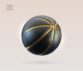 3d vector realistic black and golden textured rubber basketball isolated design element on light background.