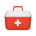 3D vector realistic closed red first aid kit, emergency box. Medical, hospital, doctor care bag. Symbol of safety Royalty Free Stock Photo