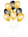 3d vector realistic golden with black bunch of helium balloons isolated on white background. Decoration element design Royalty Free Stock Photo