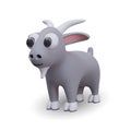 3D vector realistic horned goat. Funny animal with big eyes. Gray comic creature