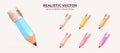 3d vector realistic pencil icon set. Royalty Free Stock Photo