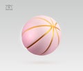 3d vector realistic pink and golden textured rubber basketball isolated design element on light background.