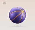 3d vector realistic purple and golden textured rubber basketball isolated design element on light background.