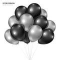 3d vector realistic silver with black bunch of helium balloons isolated on white background. Decoration element design Royalty Free Stock Photo