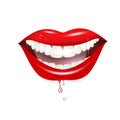 3D vector, realistic smile with flowing moisture. A shining mouth with white teeth and lips, a model of a cheerful mood