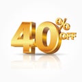 3d vector shiny gold 40 percent off text with reflection isolated on white background Royalty Free Stock Photo