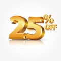 3d vector shiny gold 25 percent text with reflection Royalty Free Stock Photo