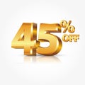 3d vector shiny gold 45 percent text with reflection Royalty Free Stock Photo