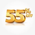 3d vector shiny gold 55 percent text with reflection Royalty Free Stock Photo