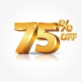 3d vector shiny gold 75 percent text with reflection Royalty Free Stock Photo