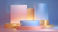 3D Vector Style Rendering Featuring Pink, Orange, and Blue Geometric Podiums for Product Display Royalty Free Stock Photo