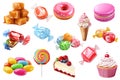 3D Vector of Sweets Isolated on Transparent Background with Clipping Path Cut out: Cupcake, Slice of Cake, Donuts, Hard candy